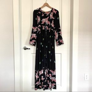 Patterned Crane Maxi Dress